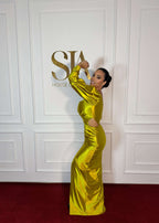 Rochie Lungă Silk Lust cu Decupaj și Mâneci Bufante - Sia House Sia House pentru femei elegante