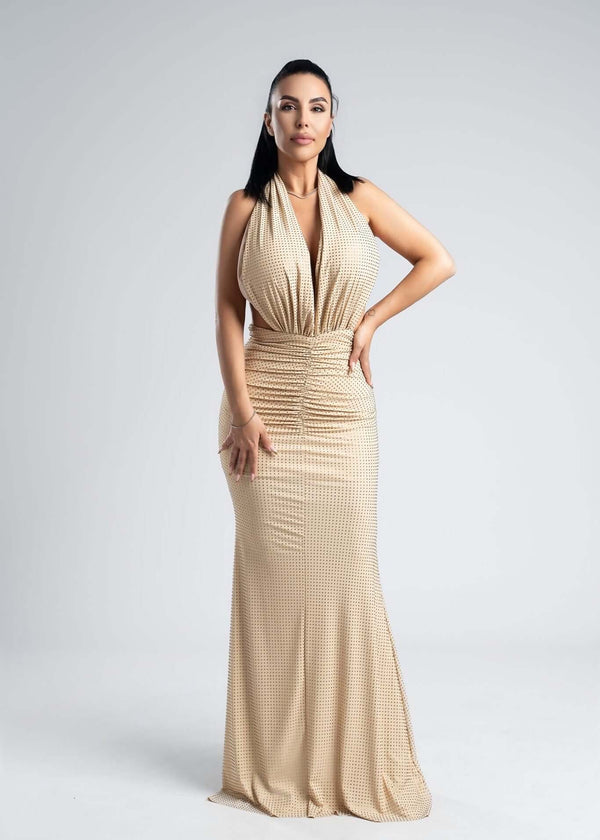 Rochie lycra cristale derapaj și decolteu V - SERENNE
