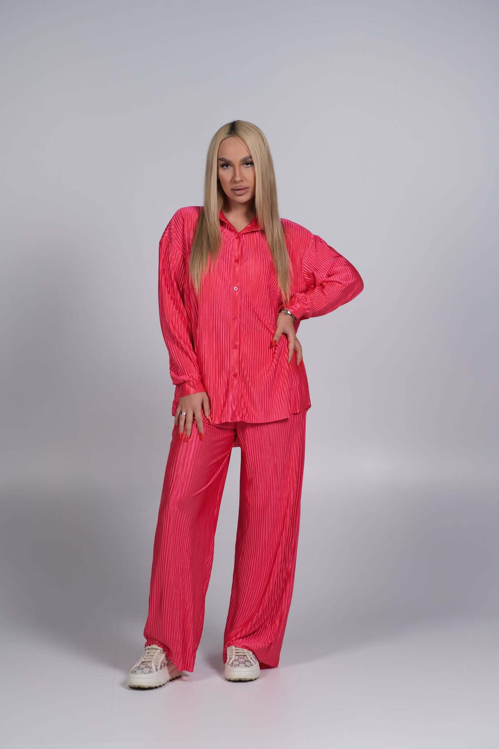 Compleu Allure satinat plisat 2 piese Sia House pentru femei elegante