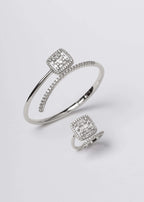 Set bratara si inel patrat stralucitor argintiu SIA Crystal Glow cu cristale pentru femei elegante