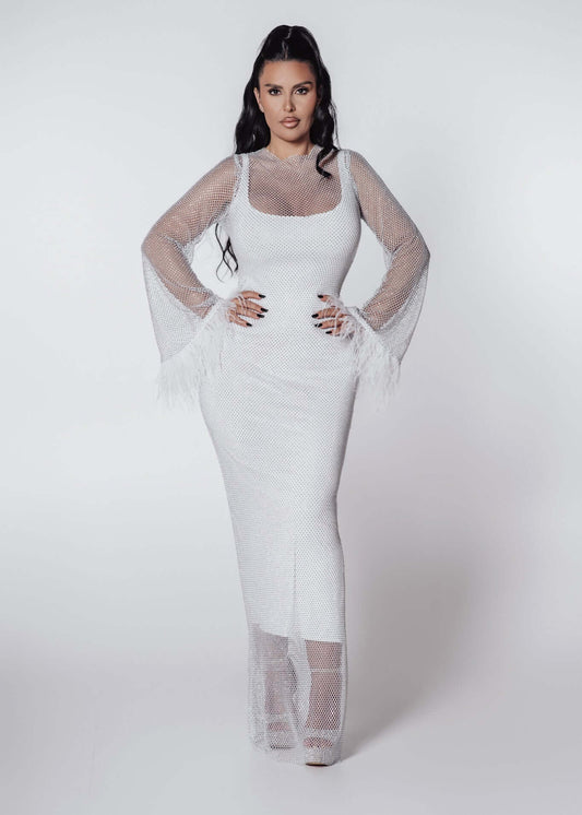 Rochie plasă cu cristale și pene Bling Diva - Sia House Sia House pentru femei elegante