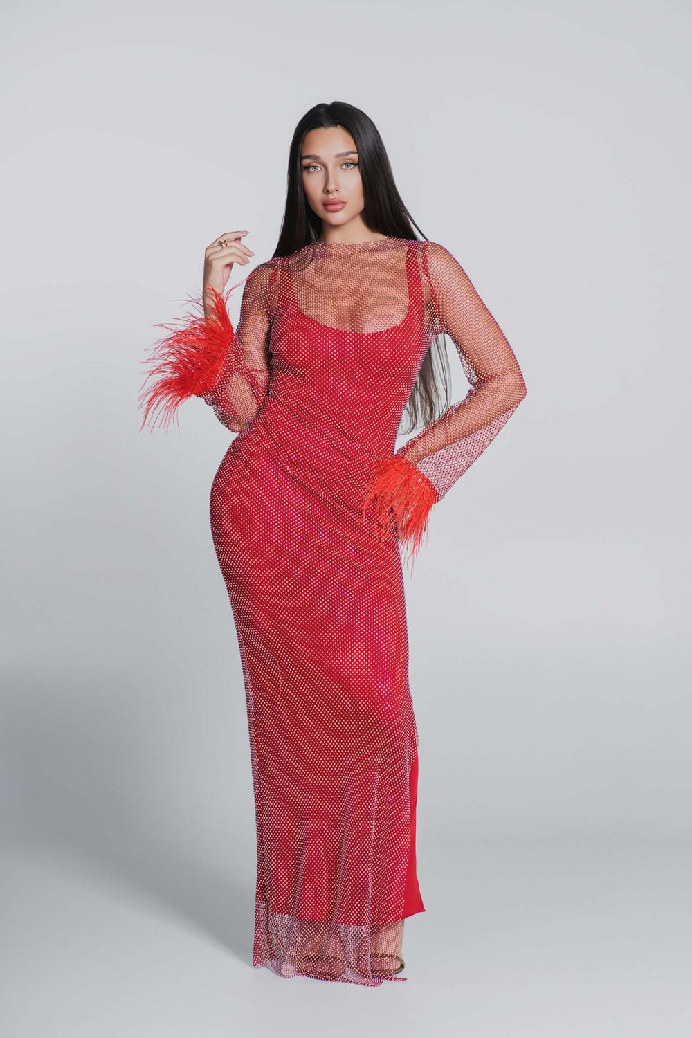 Rochie plasă cu cristale și pene Bling Diva - Sia House Sia House pentru femei elegante