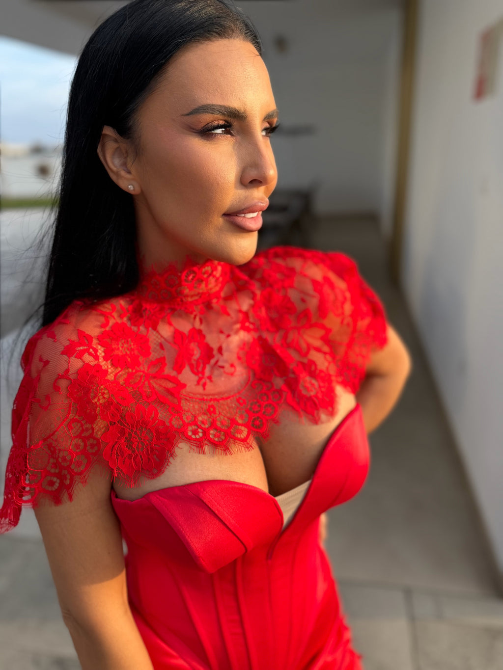 Rochie satin dantela si corset - MADAME