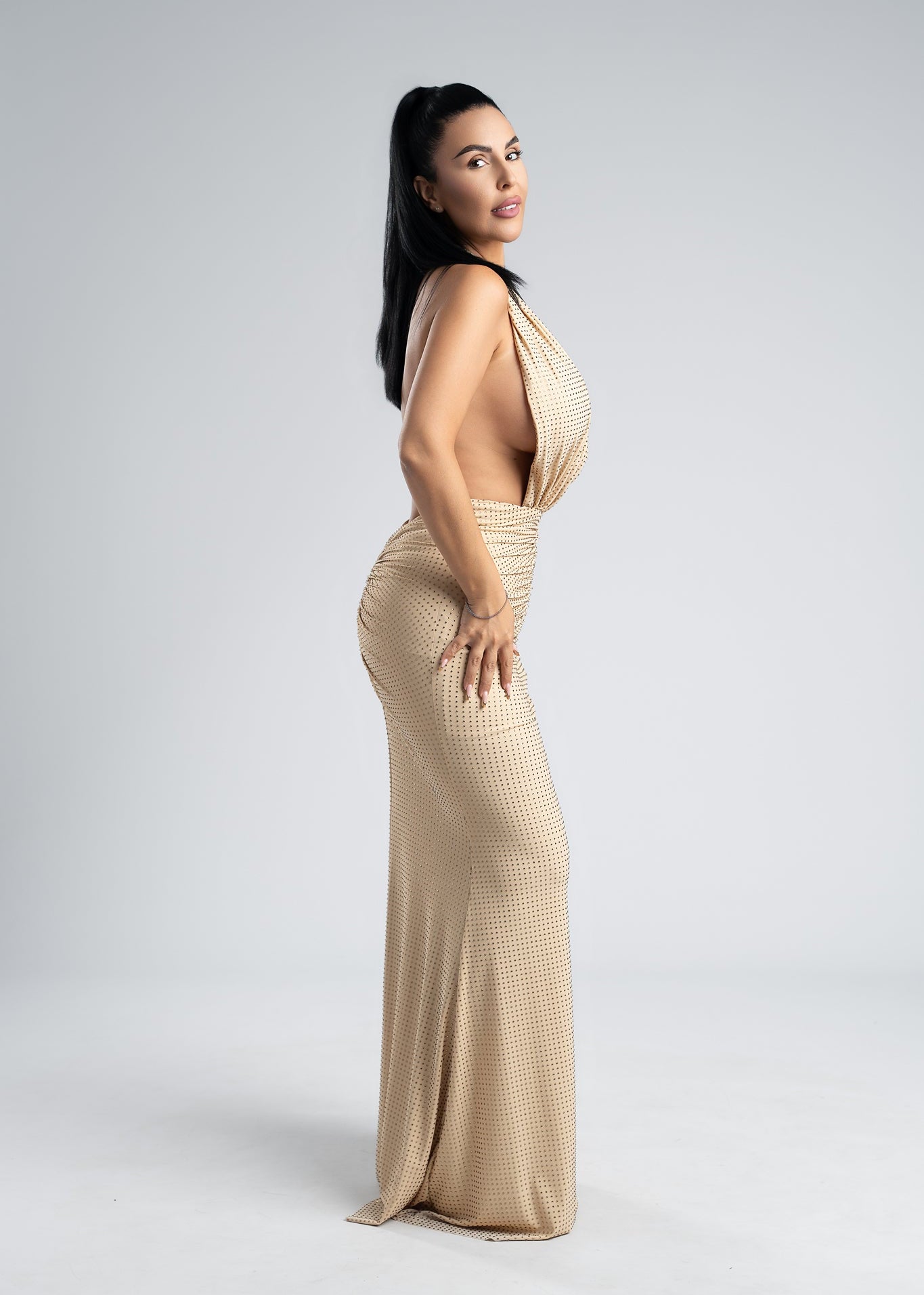 Rochie lycra cristale derapaj și decolteu V - SERENNE