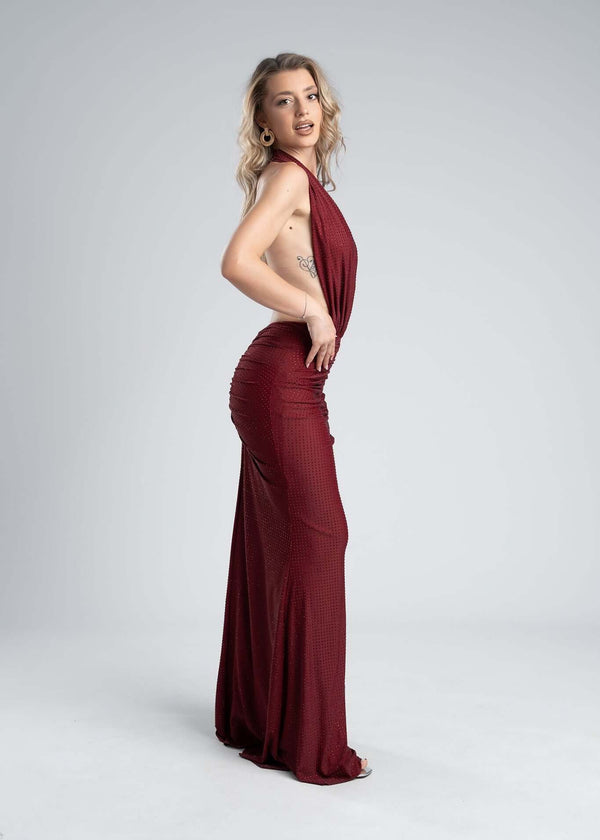 Rochie lycra cristale derapaj și decolteu V - SERENNE