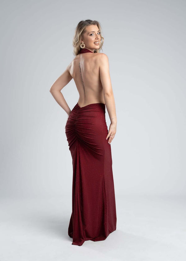 Rochie lycra cristale derapaj și decolteu V - SERENNE