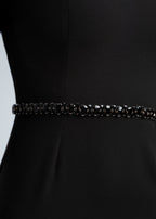 Rochie midi cu umeri accentuați & talie accesorizata - "CRYSTAL AURA"