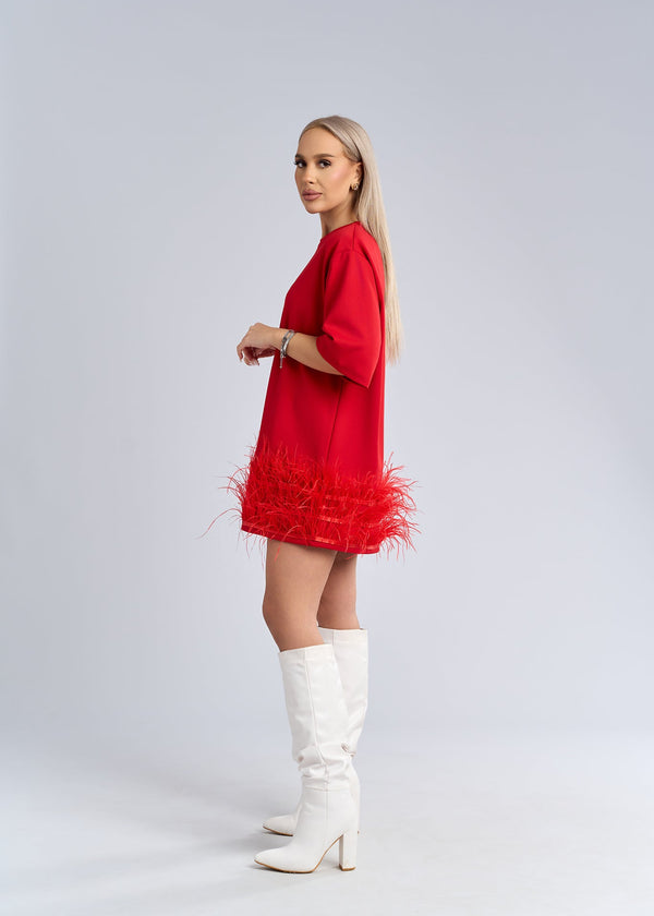 Tricou tip rochie cu pene statement - "FEATHER LOVE" Tee Dress