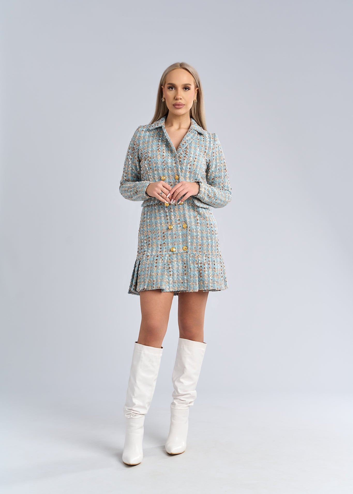 Sarafan luxury din țesătură tip Chanel cu nasturi aurii - "MONARQUE" Imagine principală a produsului