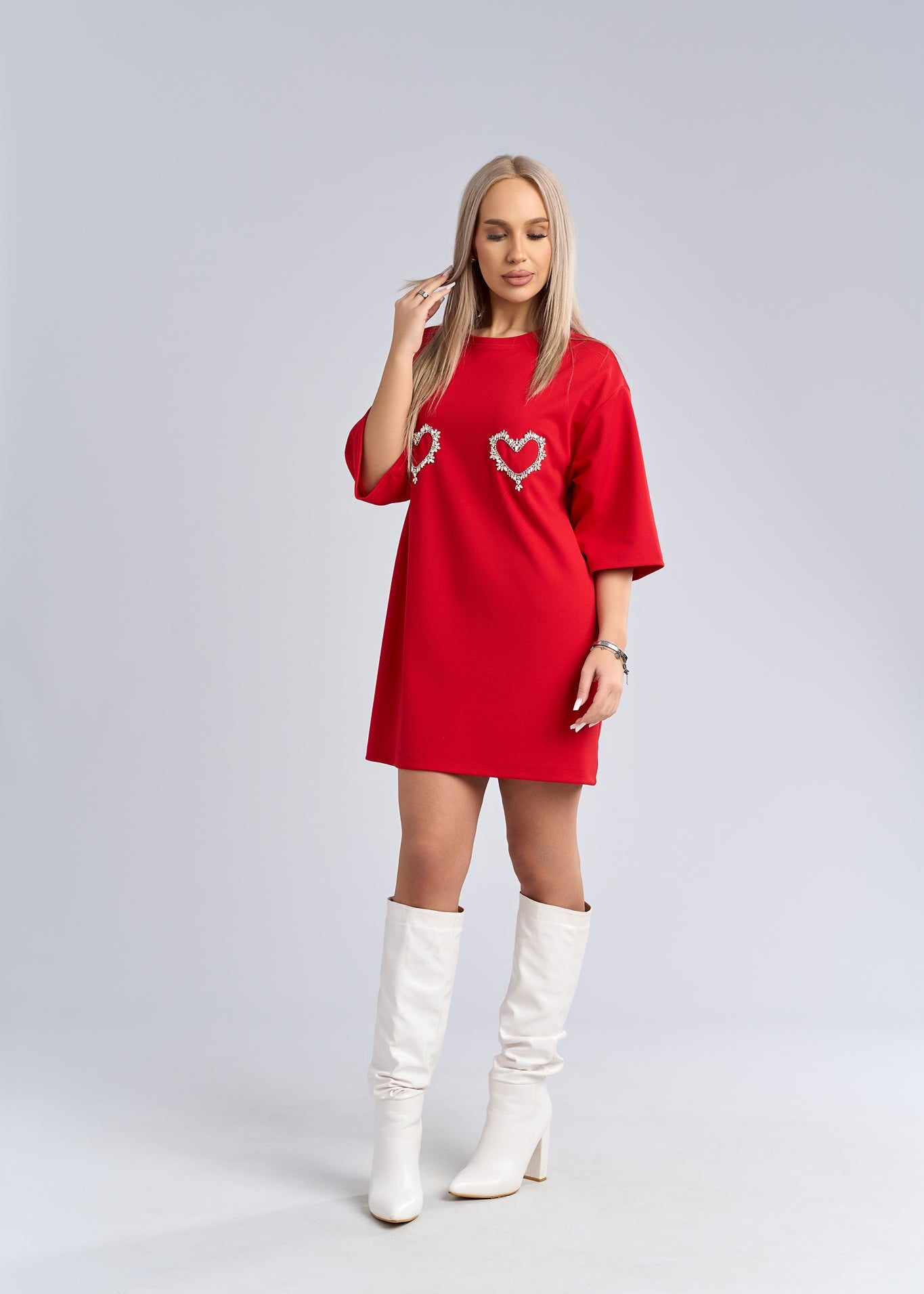 Rochie tip tricou cu inimioare din cristale - "LOVE SIA" Imagine secundară a produsului