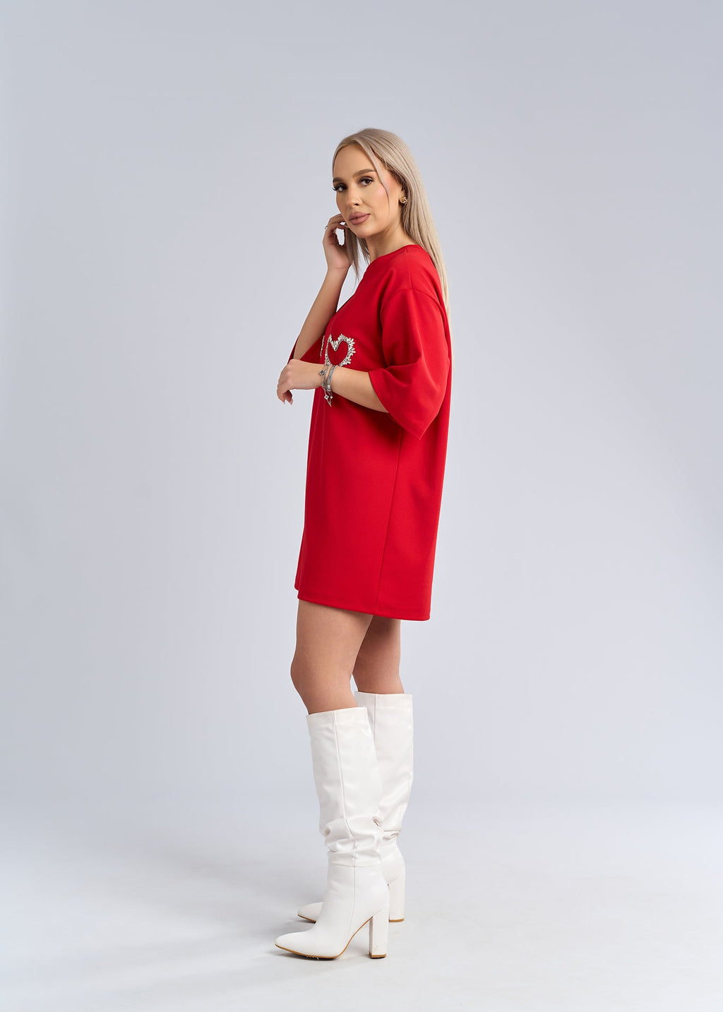 Rochie tip tricou cu inimioare din cristale - "LOVE SIA"