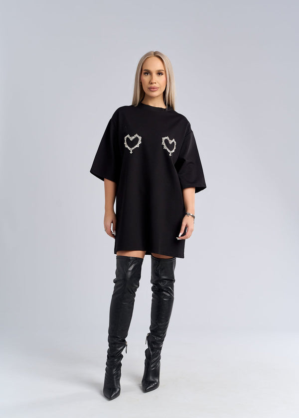 Rochie tip tricou cu inimioare din cristale - "LOVE SIA"