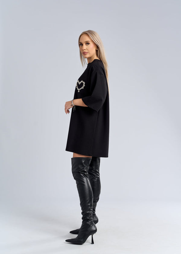 Rochie tip tricou cu inimioare din cristale - "LOVE SIA"
