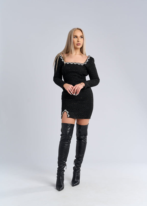 Rochie mini din țesătură tip Chanel cu detalii elegante - "PRESTIGE"