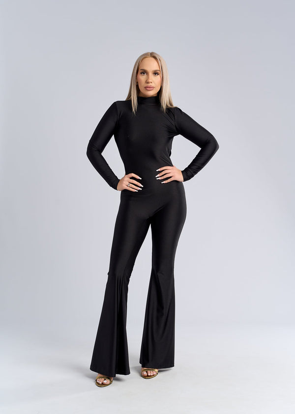 Salopetă neagră din lycra cu spate gol seducător - "SINFUL BACK"