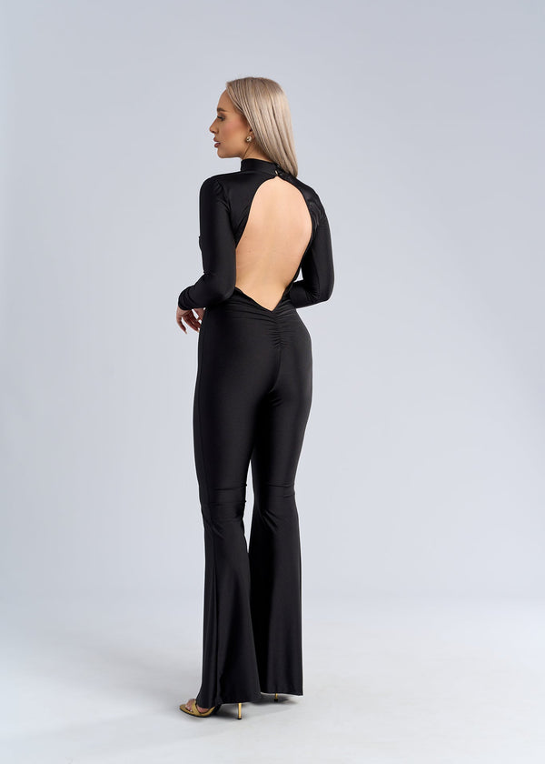Salopetă neagră din lycra cu spate gol seducător - "SINFUL BACK"