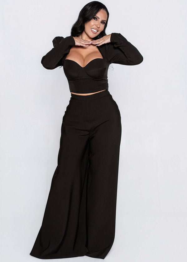 Pantaloni SIA Wide Pants tip palazzo, talie înaltă și croială amplă eleganta pentru femei