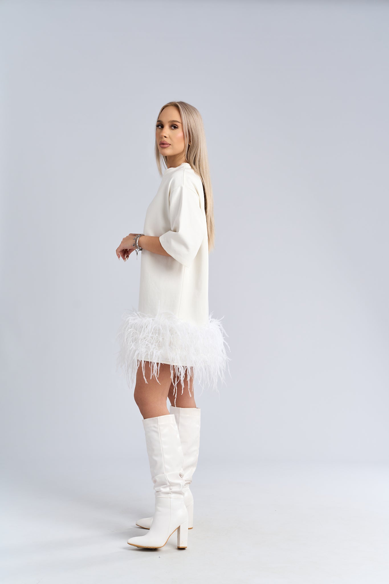 Tricou tip rochie cu pene statement - "FEATHER LOVE" Tee Dress Imagine secundară a produsului