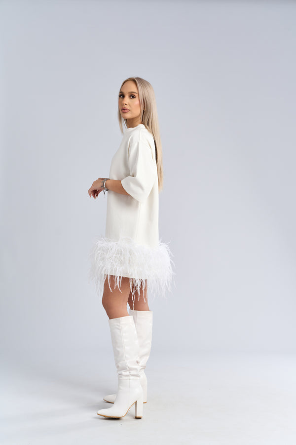 Tricou tip rochie cu pene statement - "FEATHER LOVE" Tee Dress
