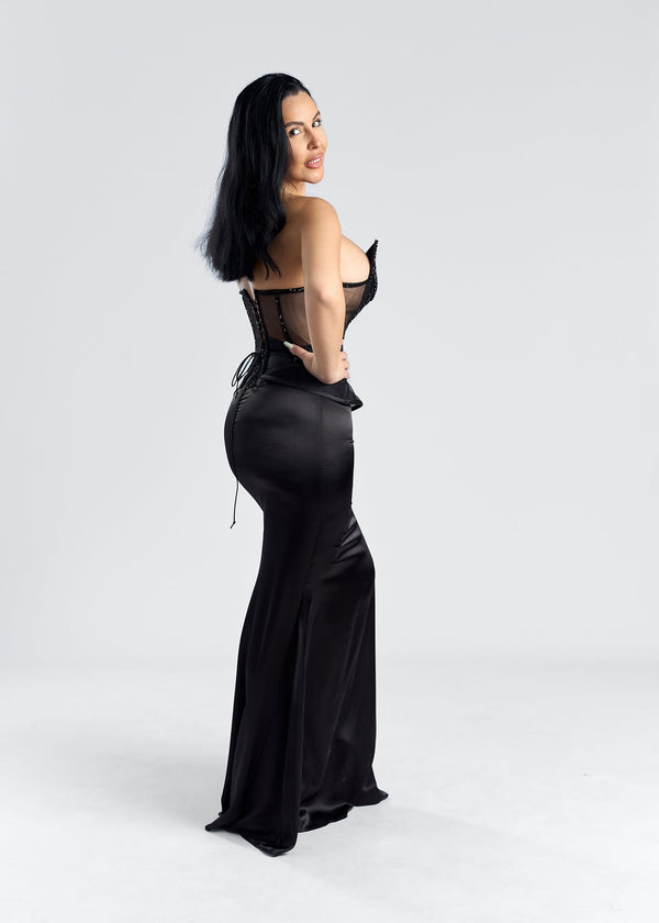 Rochie lunga cu corset & detalii transparente, SIA That Girl, eleganta si sexy