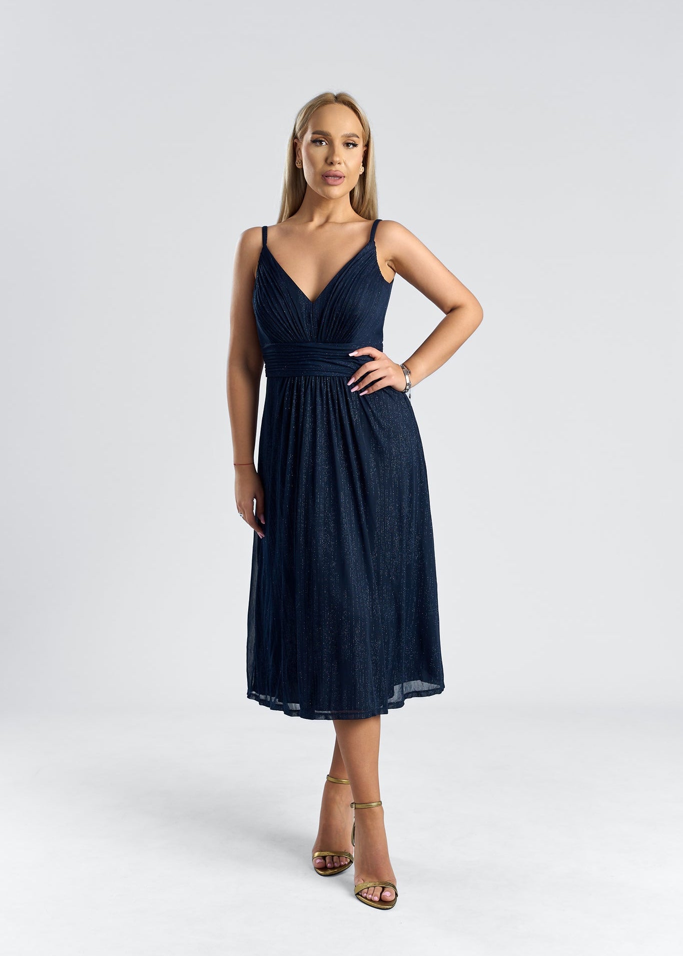 Rochie midi din voal cu inserții stralucitoare - "NOCTELLE" dress Imagine principală a produsului