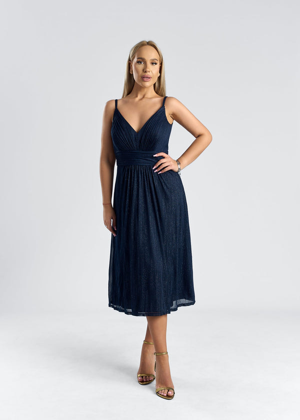 rochie midi din voal cu inserții strălucitoare, rochie elegantă, SIA NOCTELLE, stil classy