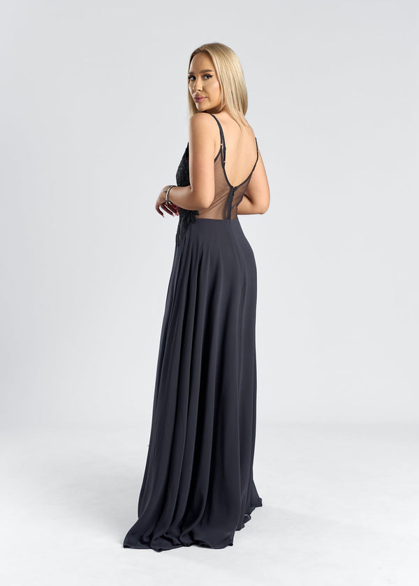 rochie din voal si dantela cu aplicatii SCARLET, vedere din spate, eleganta si seducatoare.