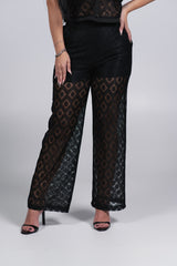 Costum Essence – Set din dantelă cu cămașă cropped și pantaloni wide