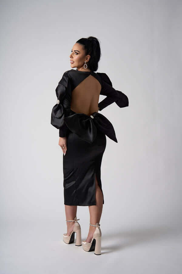 Rochie Marissa midi din satin cu fundițe 3D și cristale - Sia House Sia House pentru femei elegante