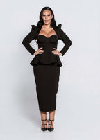 Corset SIA Empress Top negru cu umeri structurați și peplum, croială elegantă cu susținere bust integrată