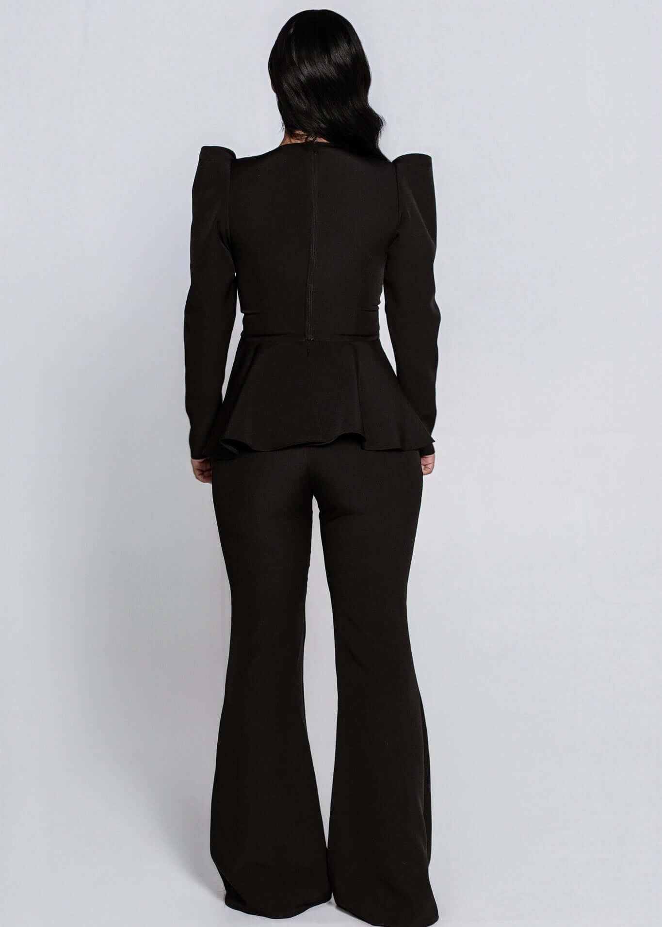 Corset SIA Empress Top negru, vedere din spate, cu umeri structurați și peplum elegant