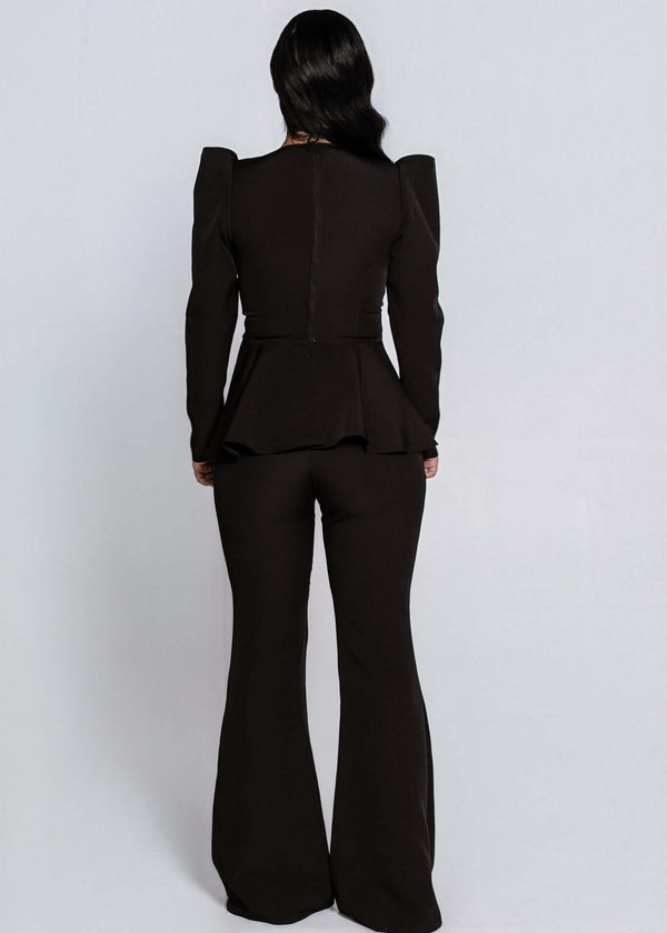 Corset SIA Empress Top negru, vedere din spate, cu umeri structurați și peplum elegant