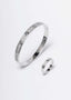 Alt Tag: Set brățară și inel unisex cu cristale, Screw Luxury Set argintiu, design statement elegant pentru cadou