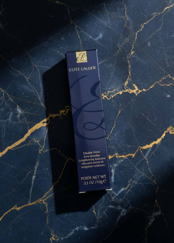 Estée Lauder Double Wear Zero-Smudge Lengthening Mascara box on marble surface