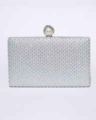 Clutch Crystal Pearl – plic argintiu cu cristale și închidere tip perlă