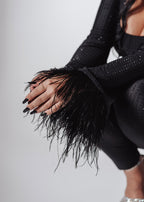 Salopeta Bling Obsession - lycra cu cristale, mâneci lungi, evazate
