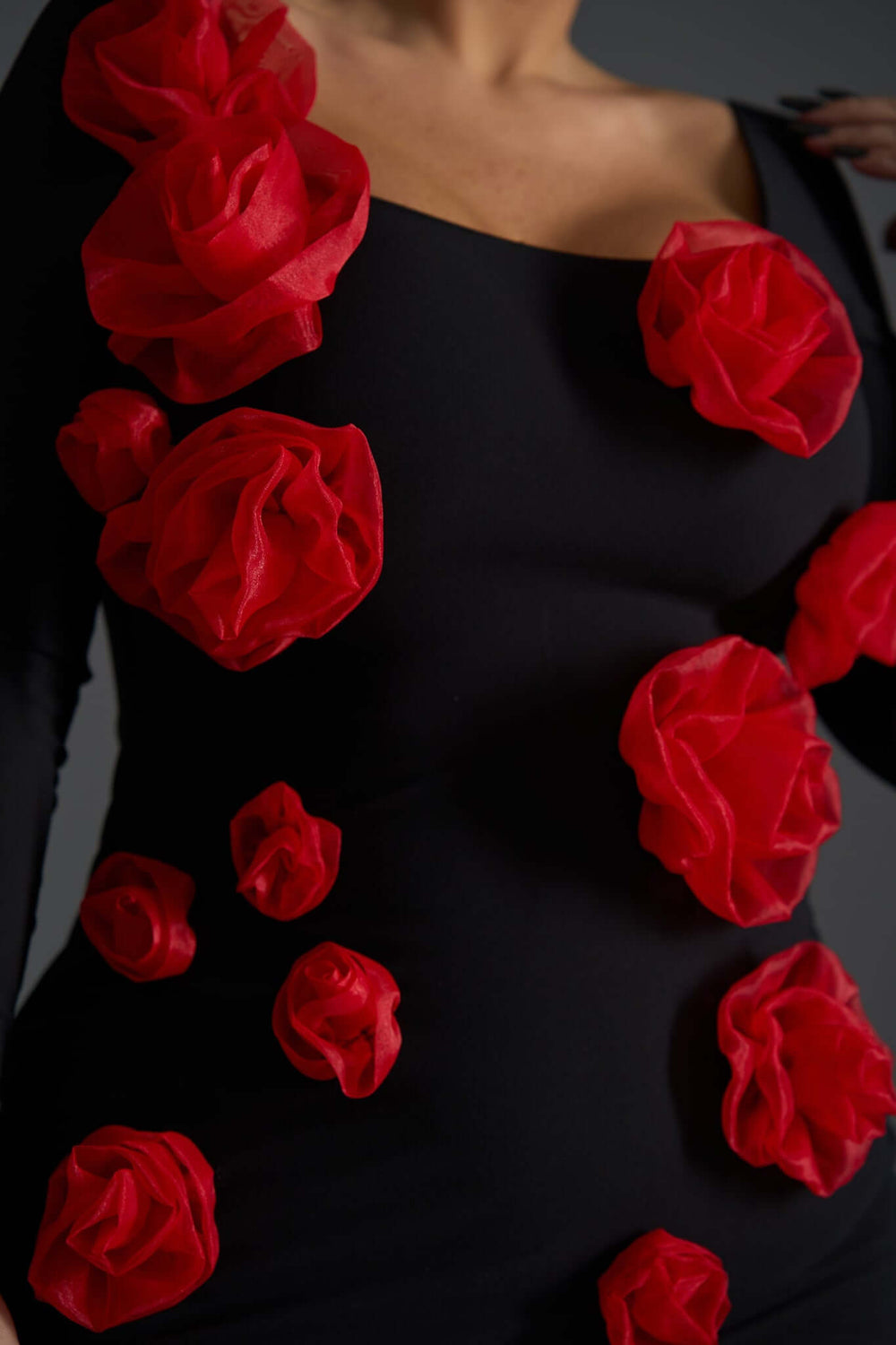 Rochie Midi Rose Affair neagră cu flori 3D Sia House Sia House pentru femei elegante