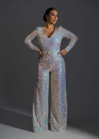 Salopeta SIA Cosmic Spark, salopetă elegantă cu paiete multicolore irizate pentru ocazii speciale