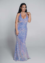 Alt Tag: Rochie tip sirenă cu paiete multicolore rainbow, model lung elegant SIA Bling Siren