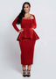 Rochie SIA Velvet Sinner midi din catifea roșie, croială tip creion cu peplum, elegantă pentru evenimente speciale