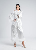 Costum satin mătase cu pene Zeyna