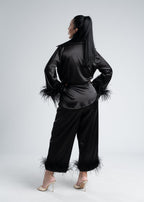 Costum satin mătase cu pene Zeyna