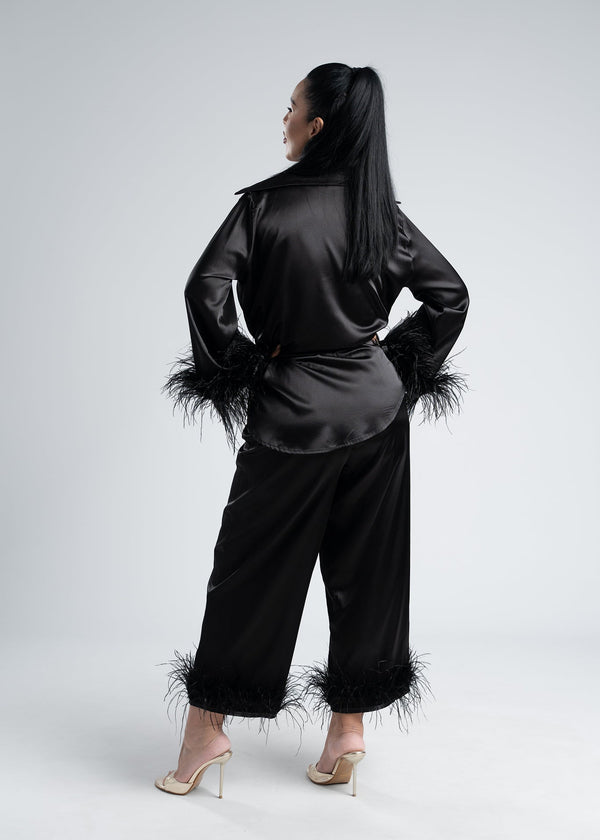 Costum satin mătase cu pene Zeyna