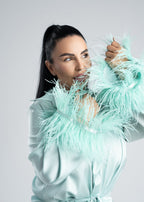 Costum satin mătase cu pene Zeyna